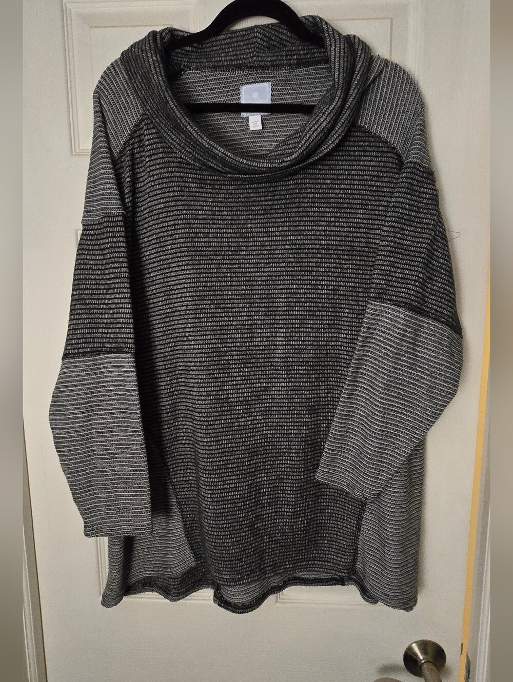 Sunday Women's Black and Gray Striped Cowl Neck Sweater